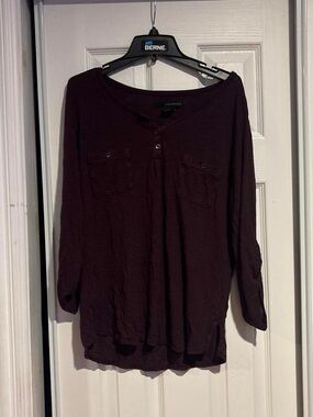 Calvin Klein Jeans Deep Plum Long-Sleeve Henley Top
